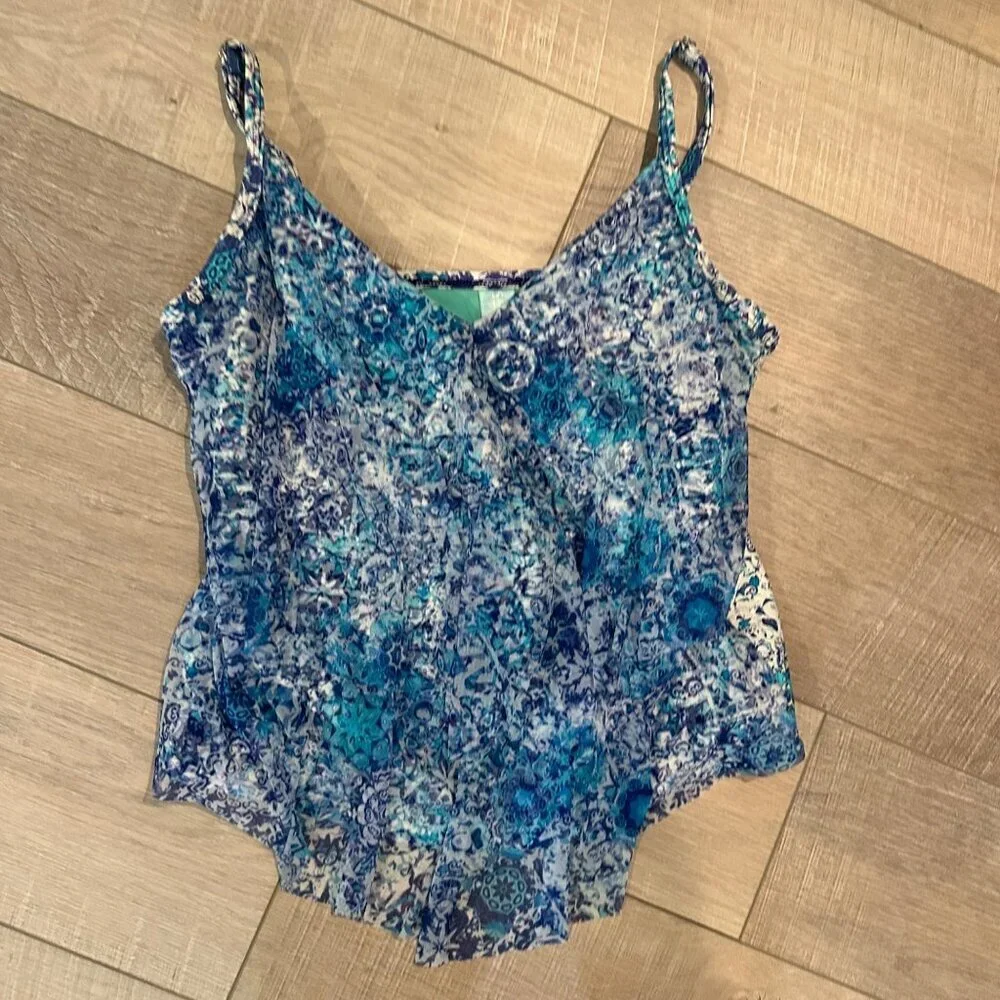 SUNSETS WOMENS BLUE TANKINI BATHING SUIT TOP 38D
